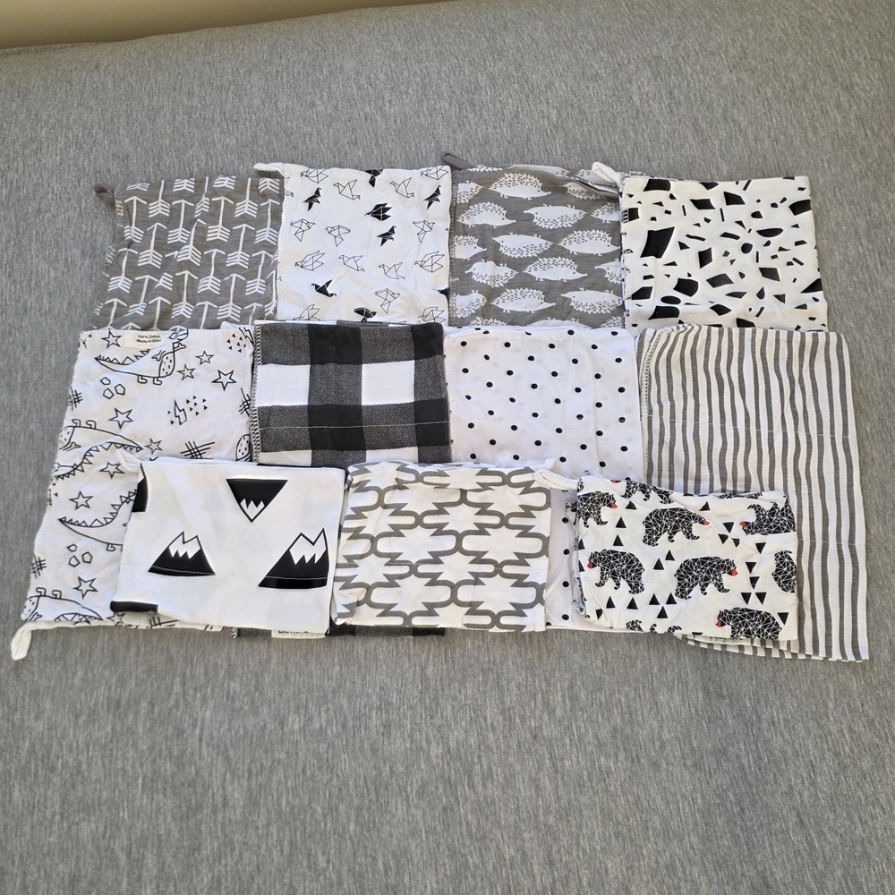 Neutral Patterned Baby Burp Cloth Set - Black, Gray, & White